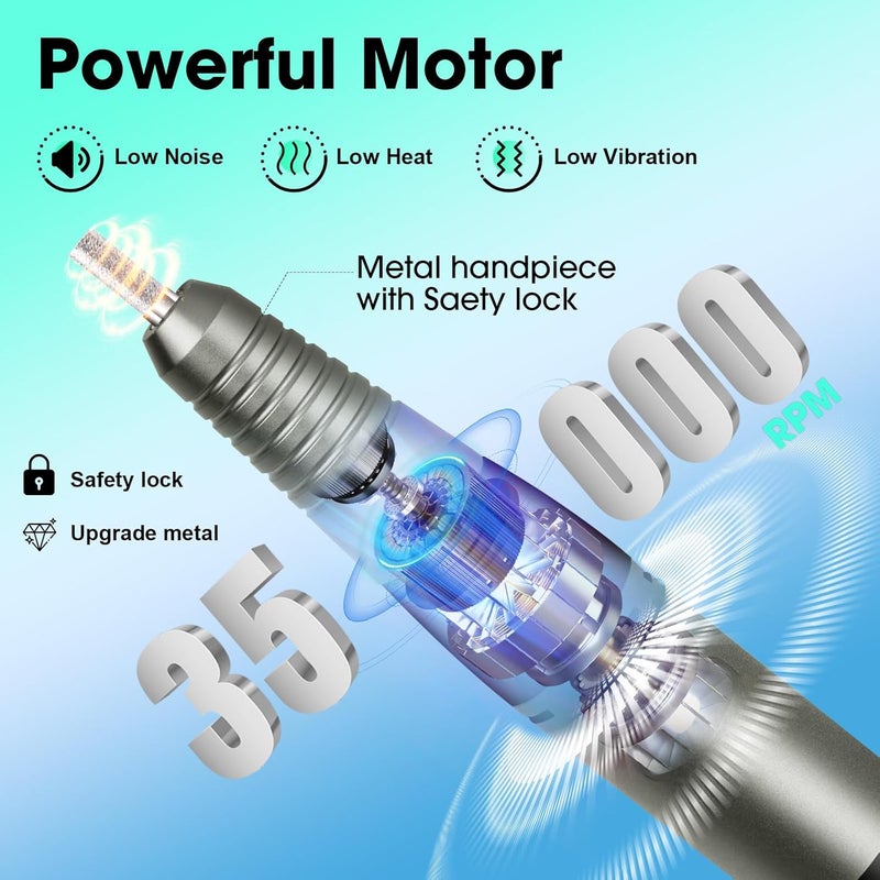 LAVAED Professional Nail Drill 35000RMP Electric Nail File Nail Filer Electric E Filer for Nails, Nails Drill Kit with Nail Drill Bits and Sanding Bands and for Acrylic Nail Gel Nail Manicure Pedicure - Image 4
